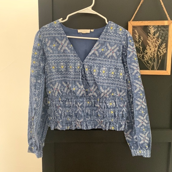 Anthropologie‎ Forever That Girl cropped Embroidered Smocked Nlouse. Siz… - Picture 3 of 13